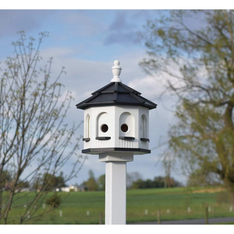 Maison d'oiseaux à poteau H 24 po x l 20 po x P 20 po Cutright, Blanc / noir
