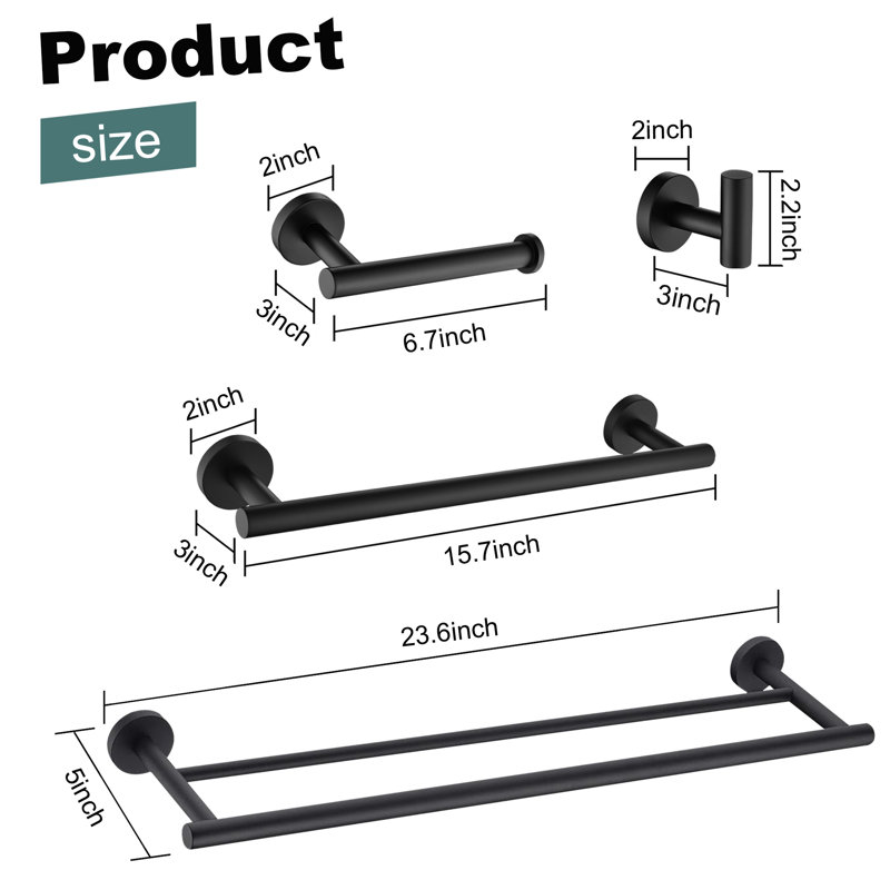 4 - Piece Bathroom Hardware Accessories Set, Matte Black