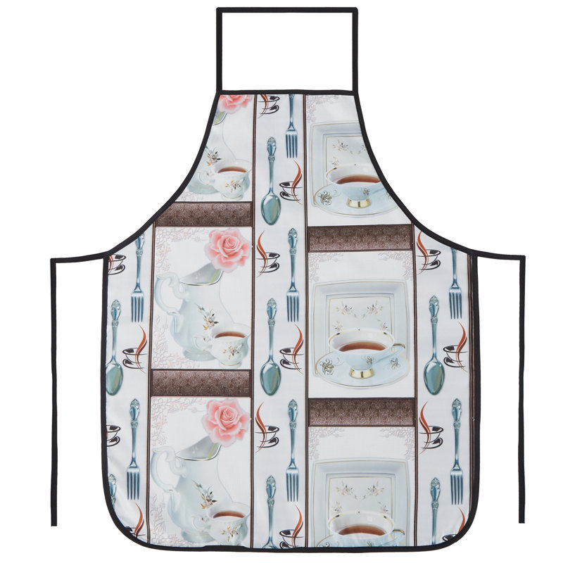 Motif de caches de cuisine rétro, tissu imprimé en polyester, tasses à thé, tablier de cuisine standard