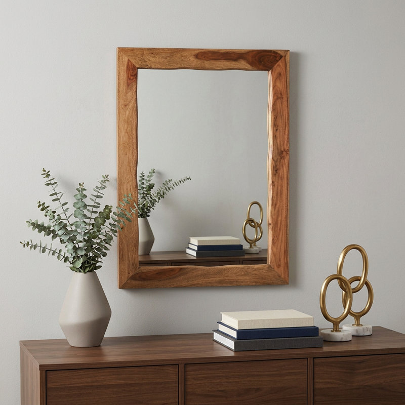 44" Brown Solid Wood Live Edge Framed Accent Mirror