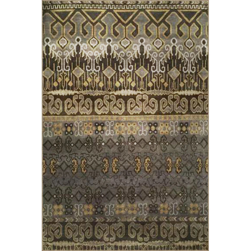 Brown Gray Themed Motif Ethnic Patterned Vintage Decorative Carpet, Rectangle 2'4" x 4'