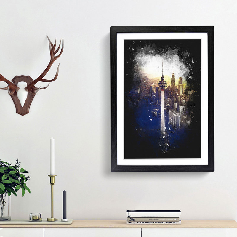 Menara Tower In Kuala Lumpur Paint Splash - Picture Frame Graphic Art, Black Framed, 63cm H x 45cm W x 2cm D
