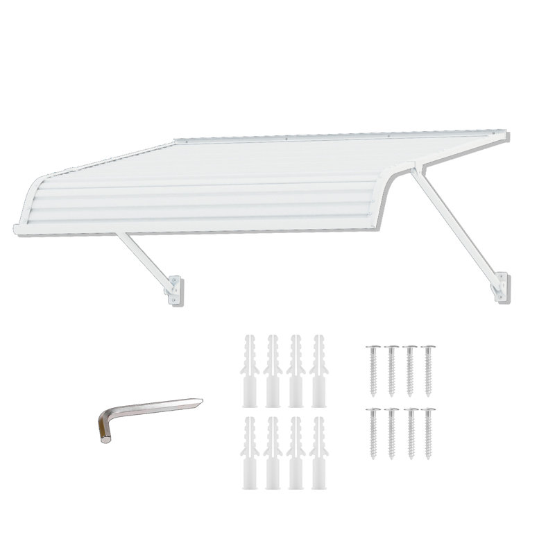Kozyard Window Awning W42'' x D40'', Aluminum Frame with Impact-Resistant PVC Panels, Shade Angle Set During Installation, Rain, Snow & UV Protection Door Canopy