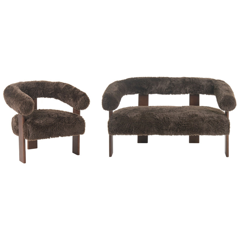 Living Room Set ILBRO Faux Fur, Dark Brown, Dark Brown