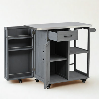 Outdoor Kitchen Island Kitchen Cart with Towel Rack, Drawer and Lockable Casters