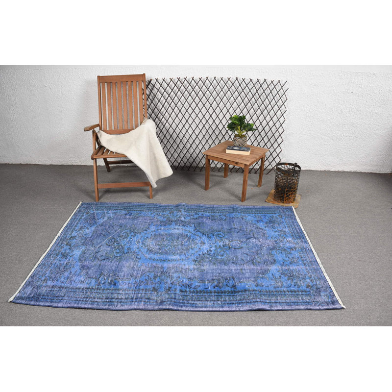 Tapis 4,1 x 6,3 pi, tapis rétro, tapis moderne, tapis turcs, tapis bleu antique, tapis tissés à plat