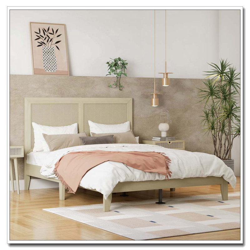 Lit plateforme en rotin massif, Grand lit