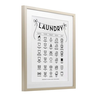 Laundry Symbols with Ribbon Accent Framed Print Under Glass, design by Lettered and Lined