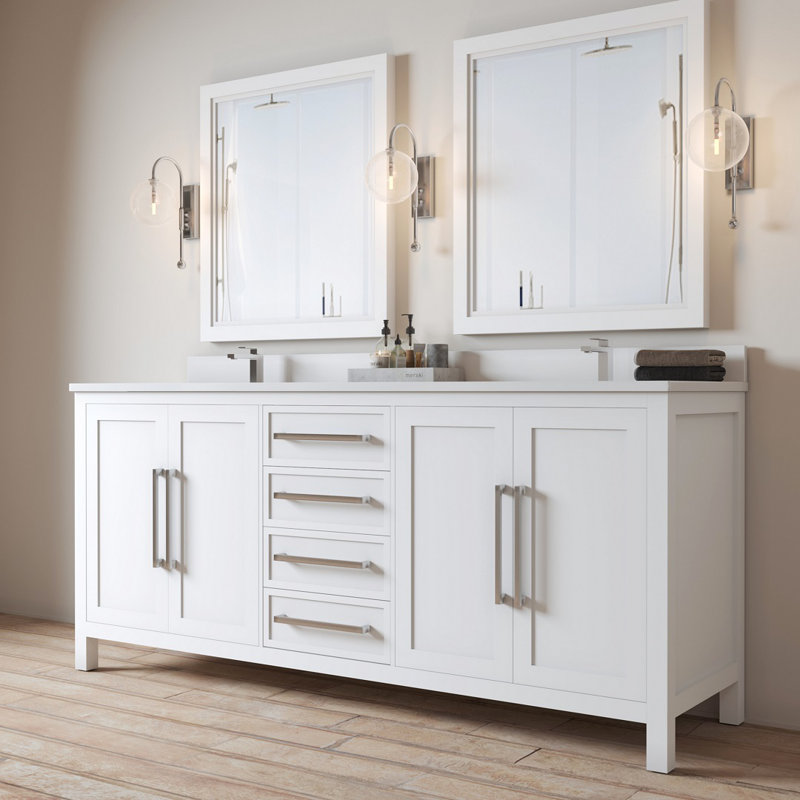 Fouraker 72'' Free Standing Double Bathroom Vanity with Quartz Top, White
