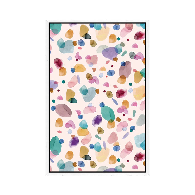Pebbles Terrazzo Multi Memphis - Print on Canvas, 101.6cm H x 66.04cm W x 3.81cm D, White Framed