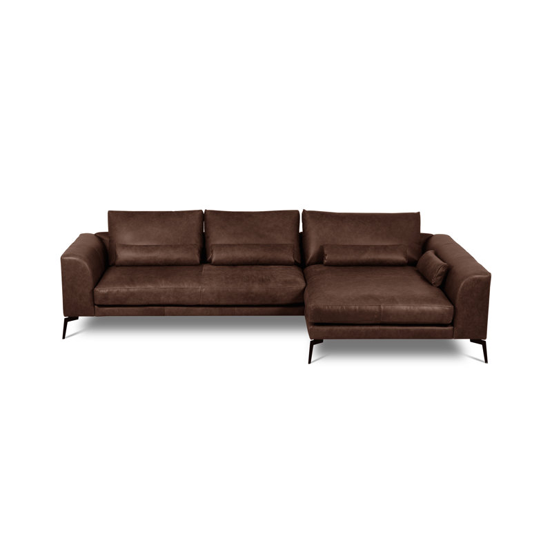 Houston Full Grain Leather Corner Sofa, Brown, Right Hand Facing