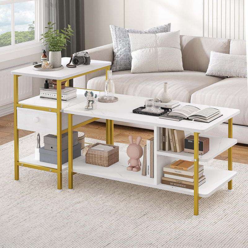 Alexcya Coffee Table with Storage, White, Gold
