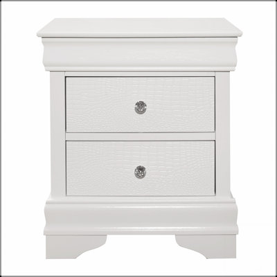 Table de chevet de style traditionnel avec 3 tiroirs en faux crocodile et boutons en cristal, parfait pour un décor de chambre à coucher glamour