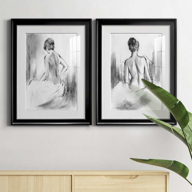 «Soft Silhouette V», ensemble de 2 reproductions sur toile, Toile encadrée, H 18,5 po x l 49 po, Noir