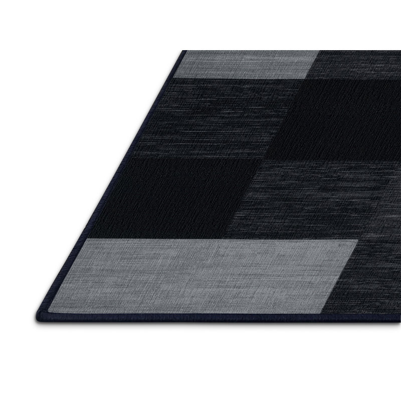 Machine Washable Checkered Blue Area Rug, Square 7'