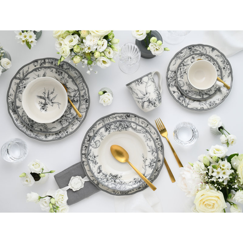 Adelaide Porcelain China Dinnerware Set Piece, White/Gray