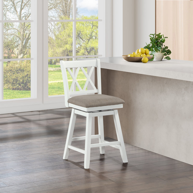 Renetta Swivel Counter & Bar Stool, Counter Stool (24" Seat Height), Brown Polyester, True White