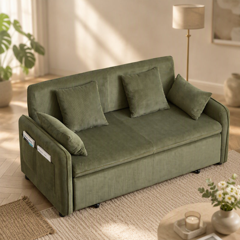 3-in-1 Convertible Sleeper Sofa with Pullout Bed and Side Storage