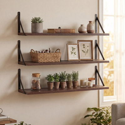 Solid Wood,Paulownia Wood, Iron Floating Shelf