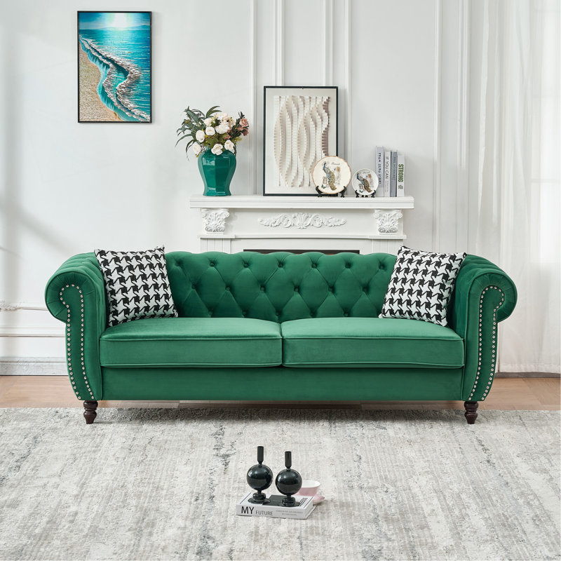 Canapé en tissu d'ameublement Chesterfield ‌velvet, Vert