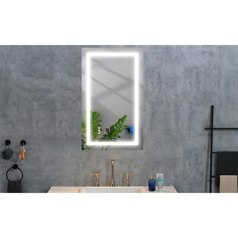 Grand miroir de salle de bain à DEL 32 po x 24 po à 3 lumières à mémoire de forme à brouillard à intensité variable