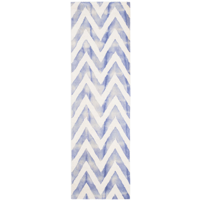 Chou Hand Tufted Wool/Cotton Geometric Rug in Ivory/Blue, Runner 2'3" x 12'
