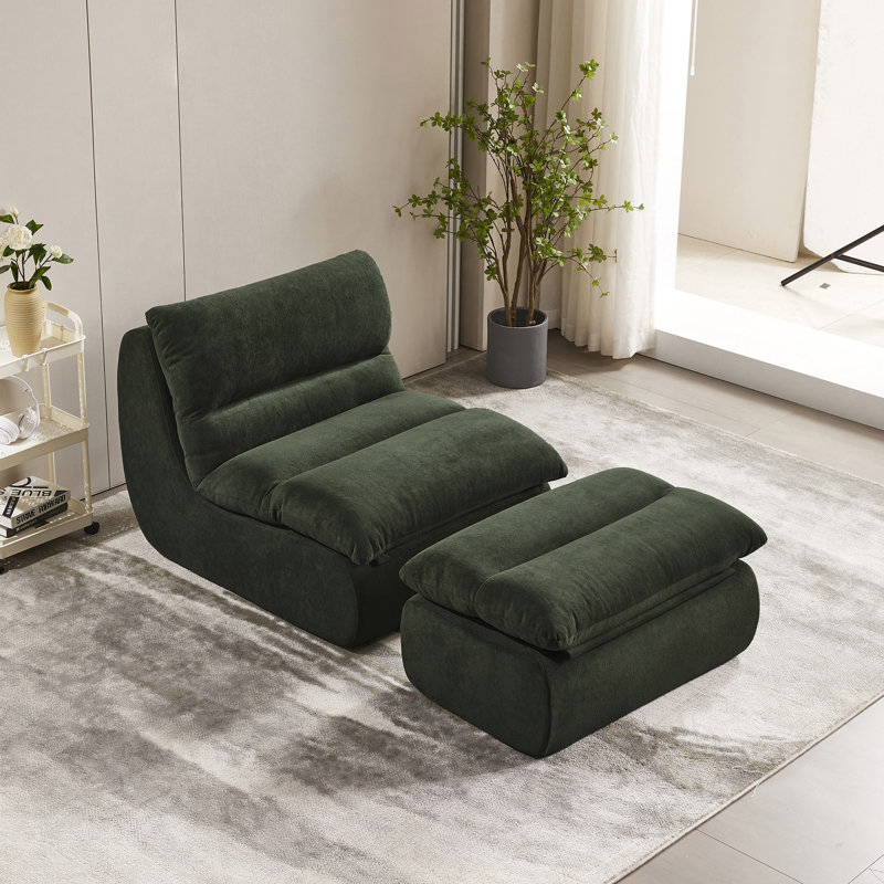 Ensemble de fauteuil à billes sans accoudoirs avec repose-pieds (ensemble de 2), Polyester vert