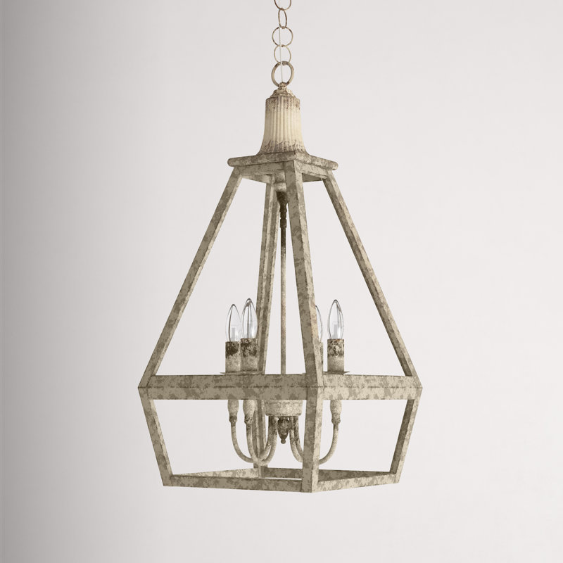 Arlien 4 - Light Unique Geometric Chandelier with Wood Accents