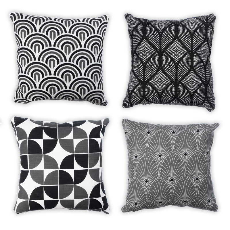 Niel Square Cushion Cover, Black/Grey/White