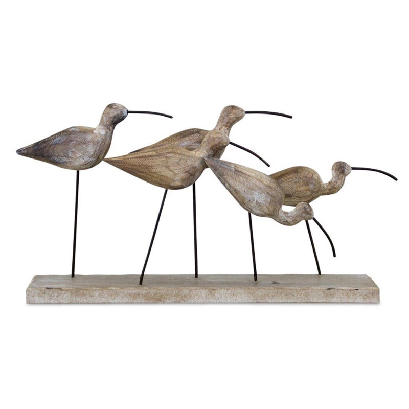 Sculpture de table pluvier 13 "en métal naturel et bois
