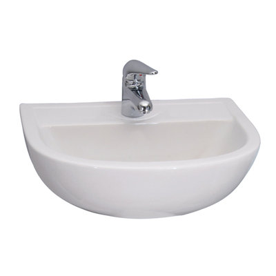 Lavabo de salle de bain mural compact en porcelaine vitrifiée avec trop-plein Compact 450