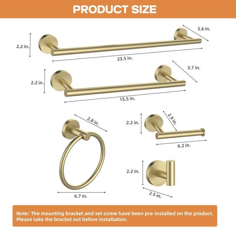 6-Piece Bath Hardware Set, Brushed Gold