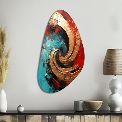 Red Blue Majestic Motion Spiral III - Abstract Spirals Asymmetrical Metal Wall Art, Modern Unique Shape Metal Art Print