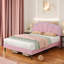 Upholstered Bed Pink Velvet With LED Adjustable Shell Shape Headboard (No Mattress)-1232010949-1232010951