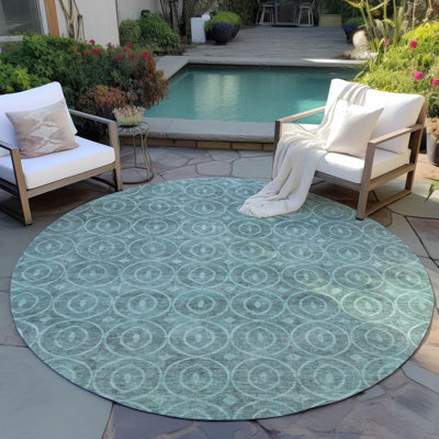 Machine Washable Indoor/Outdoor Claudian ACN1227 Teal Rug