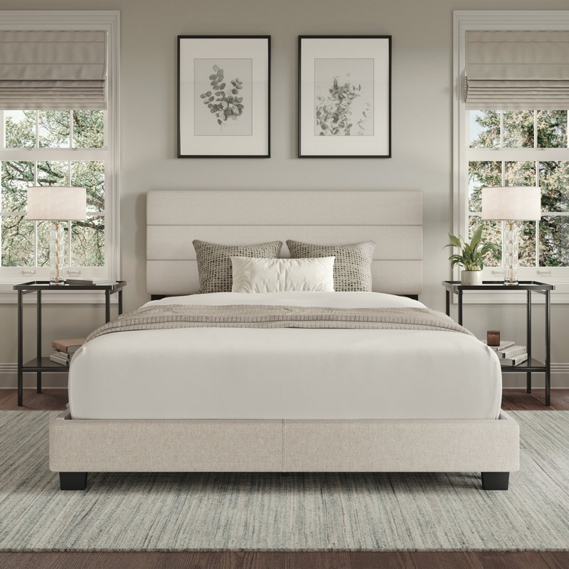 Sicily Full Upholstered Linen Platform Bed with Tufted Headboard