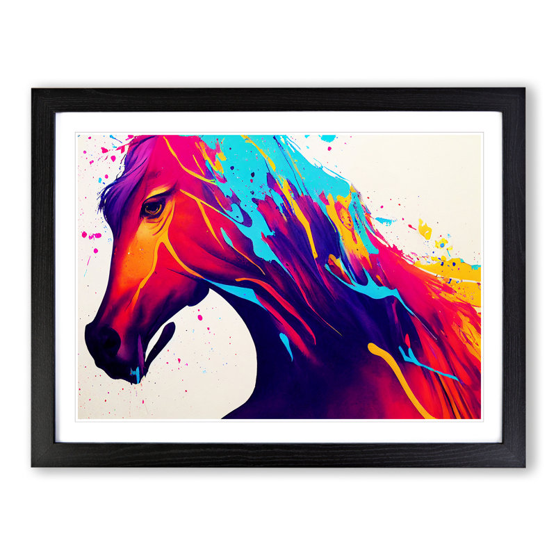 Colourful Horse Vol.1 Abstract - Single Picture Frame Print, Black Framed, 25cm H x 34cm W x 2cm D
