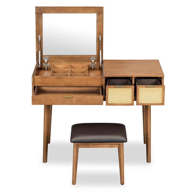 Venetka Makeup Vanity Set with Stool, Brown
