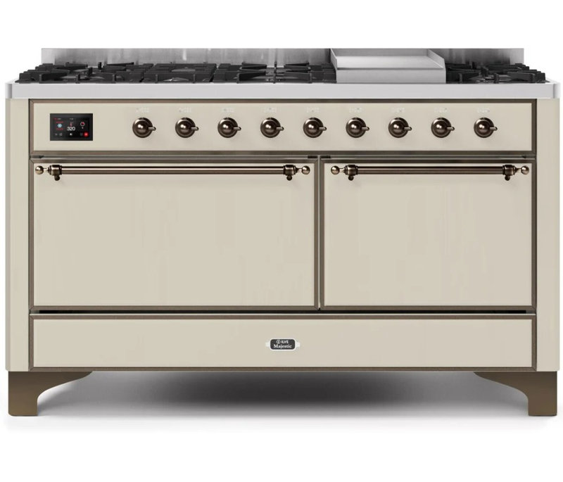 ILVE UM15FDQNS3BKCLP Majestic II 60 inch Dual Fuel Range with 9 Burners, Griddle (Liquid Propane, Solid Door, Glossy Black, Chrome)