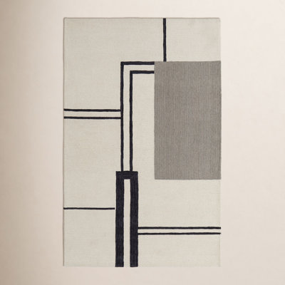 Nobu Ivory Black Hand-Tufted Abstract Rug