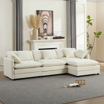 112.6" Extra Deep Modular Sectional Sofa With Ottomans - Plush Chenille Fabric, Removable High-resilience Foam Cushions (56.3"w X 33.1"h, 4 Colors)