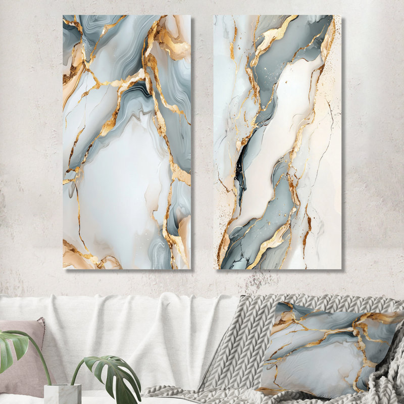 Fractured Marble Time I - décoration murale abstraite, ensemble d'art mural abstrait moderne de 2, H 32 po x l 32 po