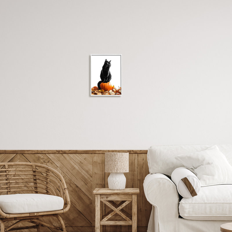 «Az-646», reproduction encadrée d'un chat noir et d'une citrouille par Annalisa Latella, H 14 po x l 11 po x P 1,5 po