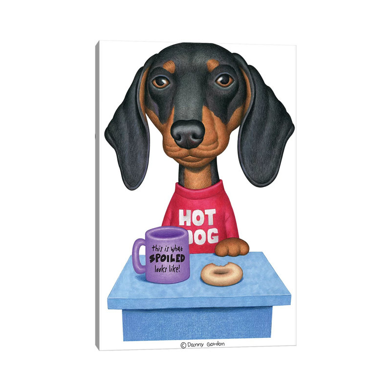 Black And Tan Dachshund Coffee by Danny Gordon - Wrapped Canvas Gallery-Wrapped Canvas Giclée, 20.32 cm H x 30.48 cm W