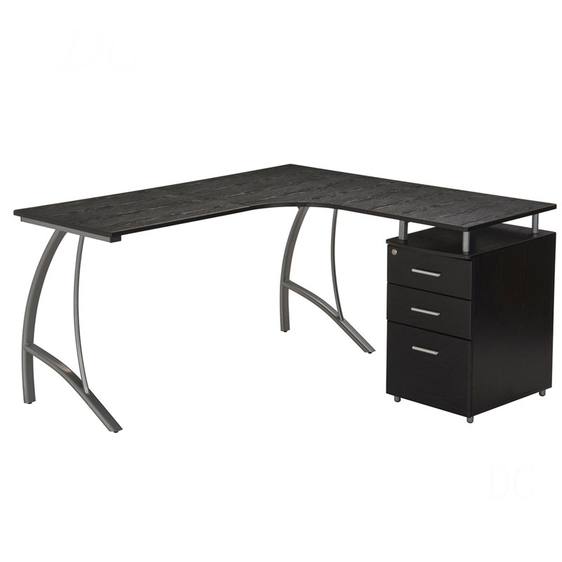 Bureau d'ordinateur moderne en L avec classeur et rangement Techni Mobile