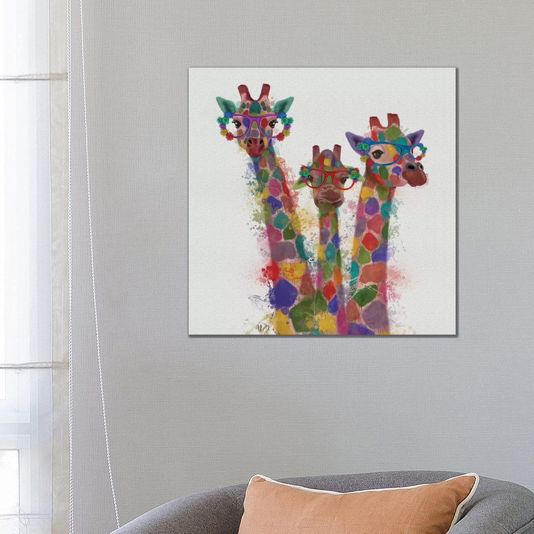 Rainbow Splash Giraffe Trio by Splash Giraffe Trio - Wrapped Canvas Print