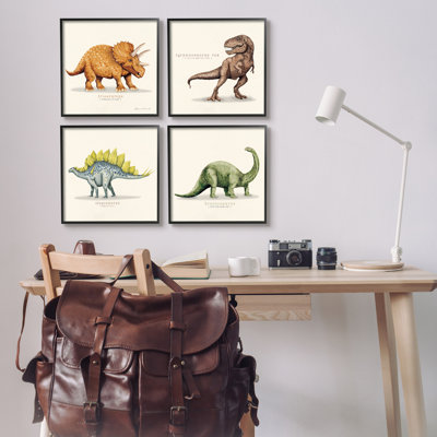 Educational Dinosaurs Scientific Species 4 Piece Black Framed Giclee Art Set by Stephanie Workman Marrott