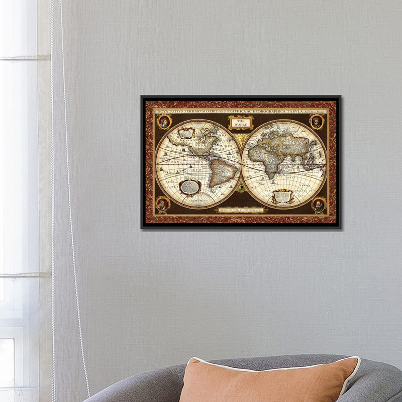 Carte du monde décorative par Vision Studio - impression sur toile tendue, H 26 po x l 40 po x P 1,5 po, Toile tendue