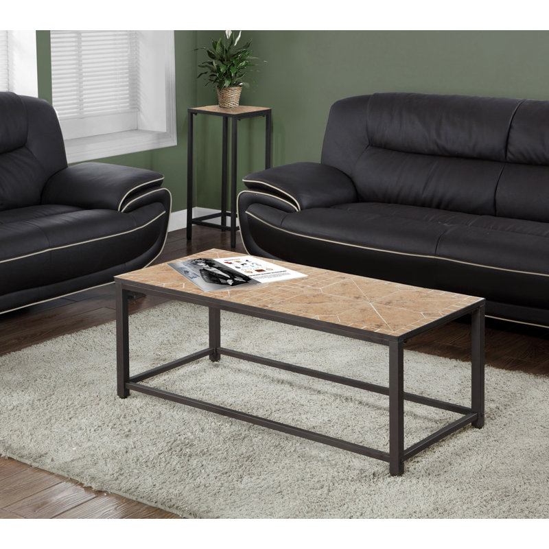 Coffee Table, Accent, Cocktail, Rectangular, Brown Tile, Brown Metal, Transitional