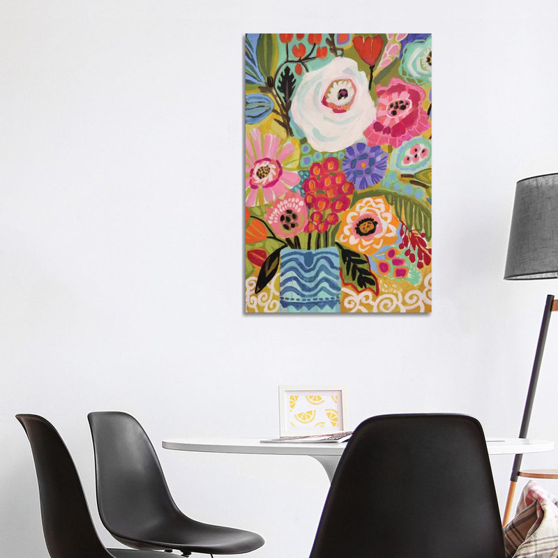 Fleurs fraîches dans un vase II par Karen Fields - reproduction d'art, Pas de tapis, H 40 po x l 26 po x P 1,5 po